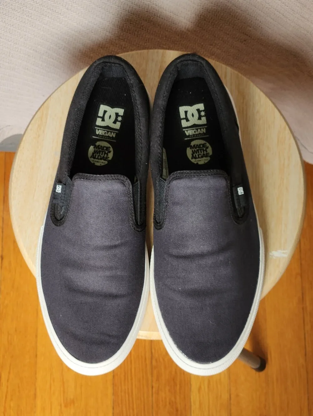 DC Trace Black Slip-On Canvas Vegan White Sole Skate Sneakers